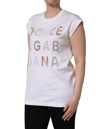 Dolce & Gabbana Weißes Baumwoll-Tanktop mit Logo-Cut-outs