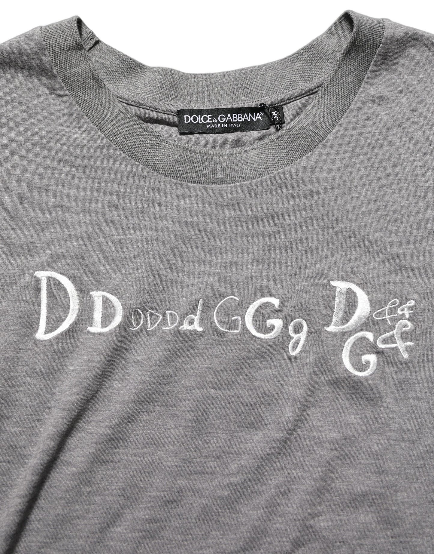Dolce & Gabbana Graues Kurzarm-T-Shirt mit Logo-Stickerei