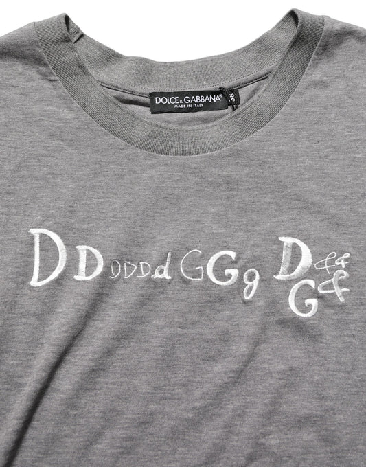 Dolce & Gabbana Graues Kurzarm-T-Shirt mit Logo-Stickerei