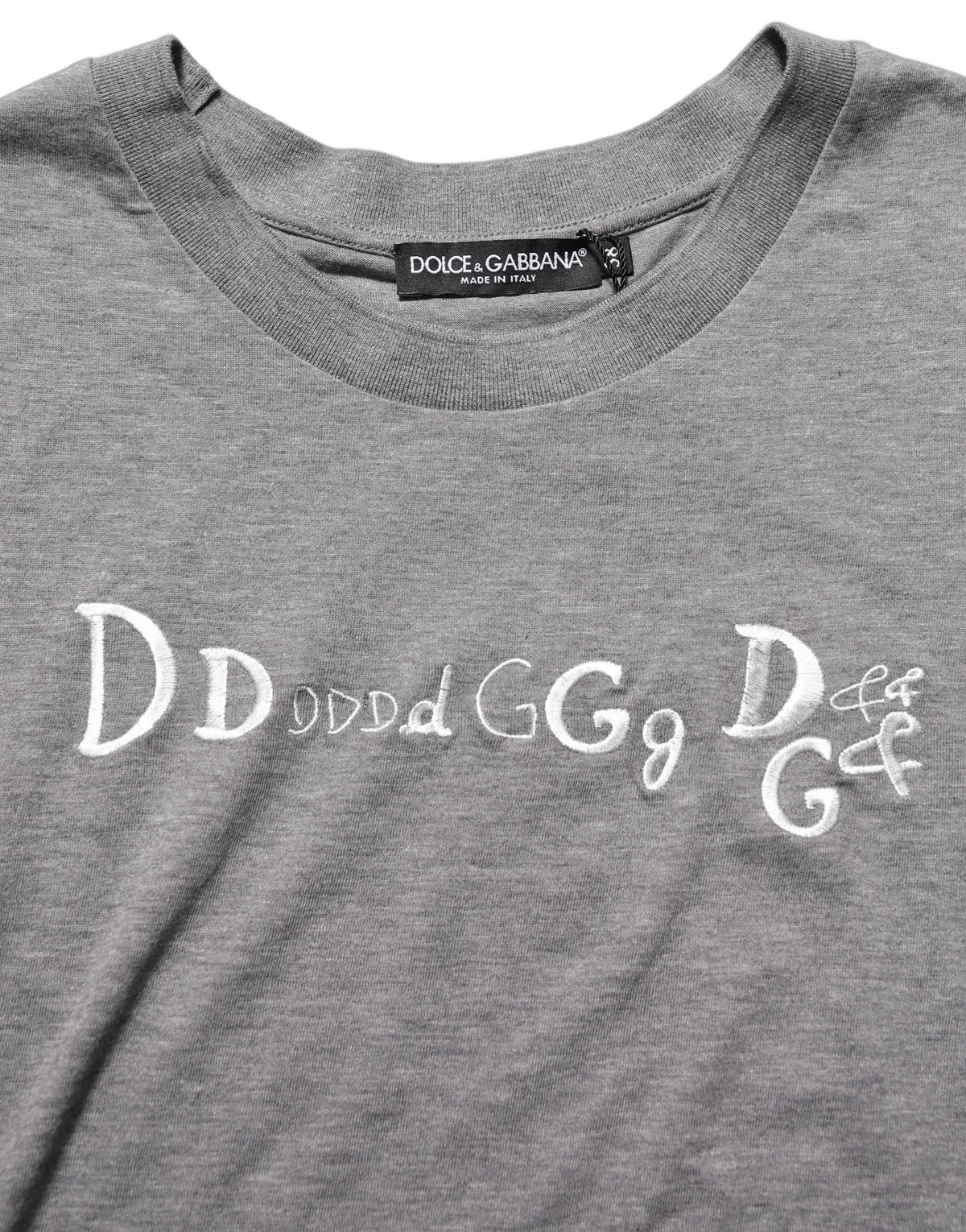 Dolce & Gabbana Graues Kurzarm-T-Shirt mit Logo-Stickerei