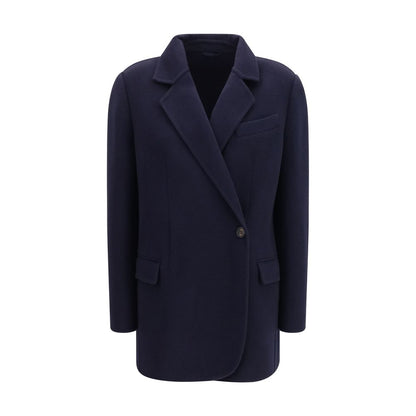 Brunello Cucinelli Blaue Jacke aus Wolle Oves Aries in voller Länge