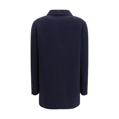 Brunello Cucinelli Blaue Jacke aus Wolle Oves Aries in voller Länge