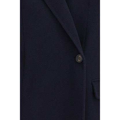 Brunello Cucinelli Blaue Jacke aus Wolle Oves Aries in voller Länge