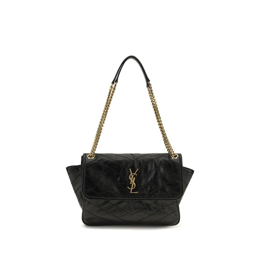 Saint Laurent Schwarze Bos Taurus Kalbsleder Schultertasche