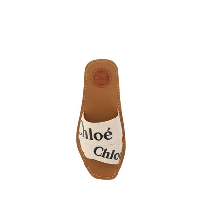 Chloé Weiße flache Sandalen aus Baumwolle