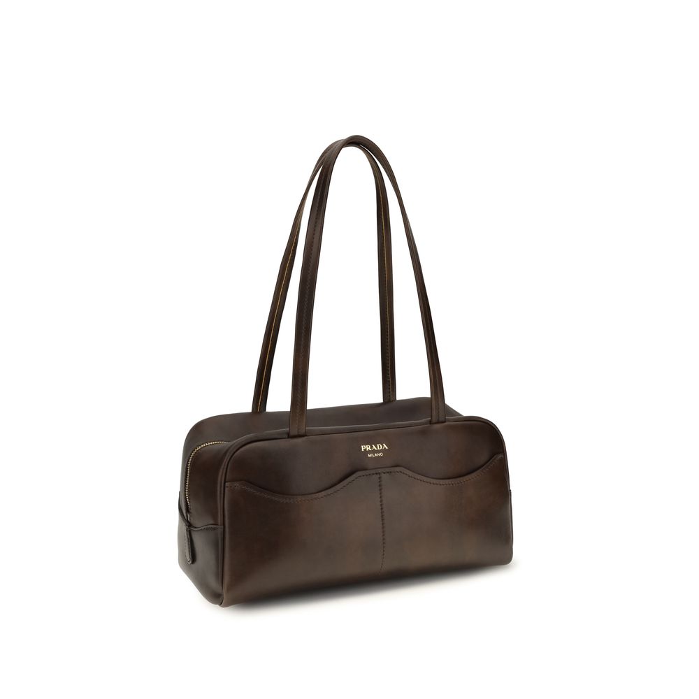 Prada Braune Kalbsleder Bos Taurus Schultertasche