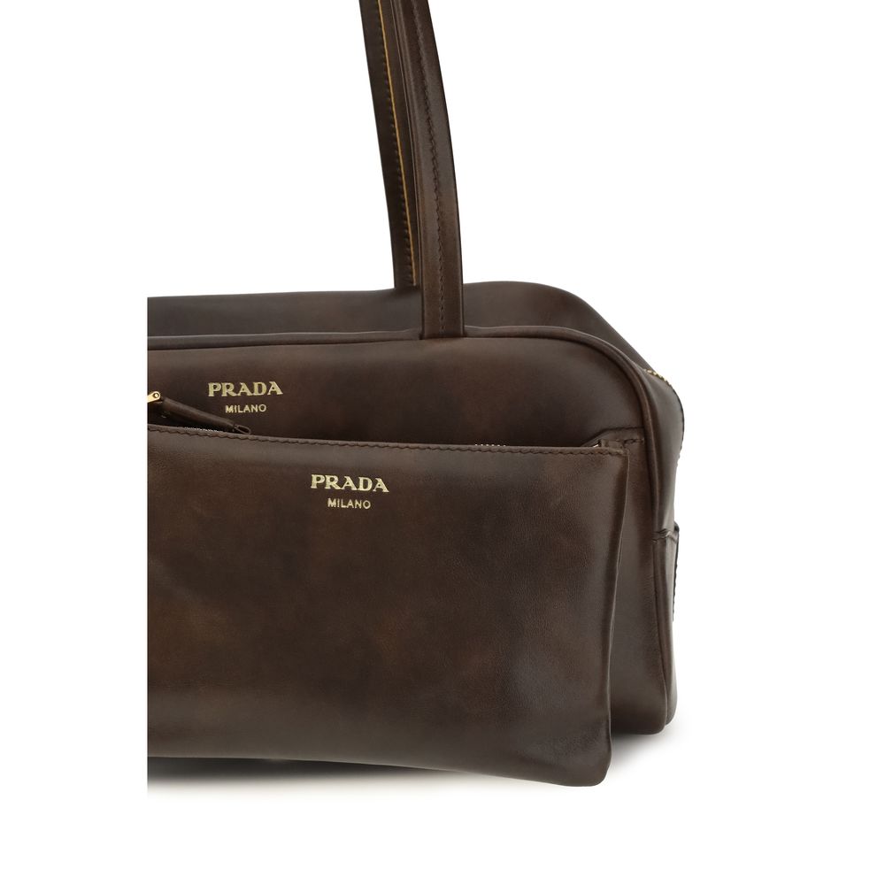 Prada Braune Kalbsleder Bos Taurus Schultertasche