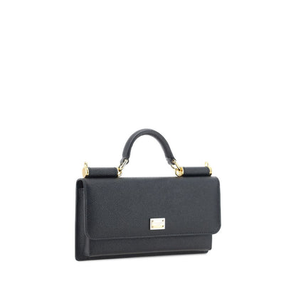 Dolce & Gabbana Schwarze Bos Taurus Kalbsleder Schultertasche