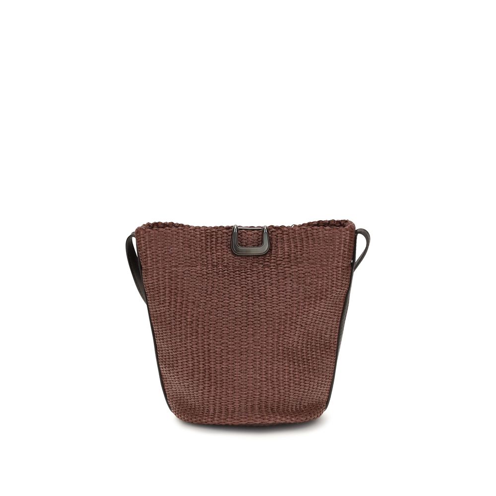 Brunello Cucinelli Schultertasche aus bordeauxfarbener Baumwolle