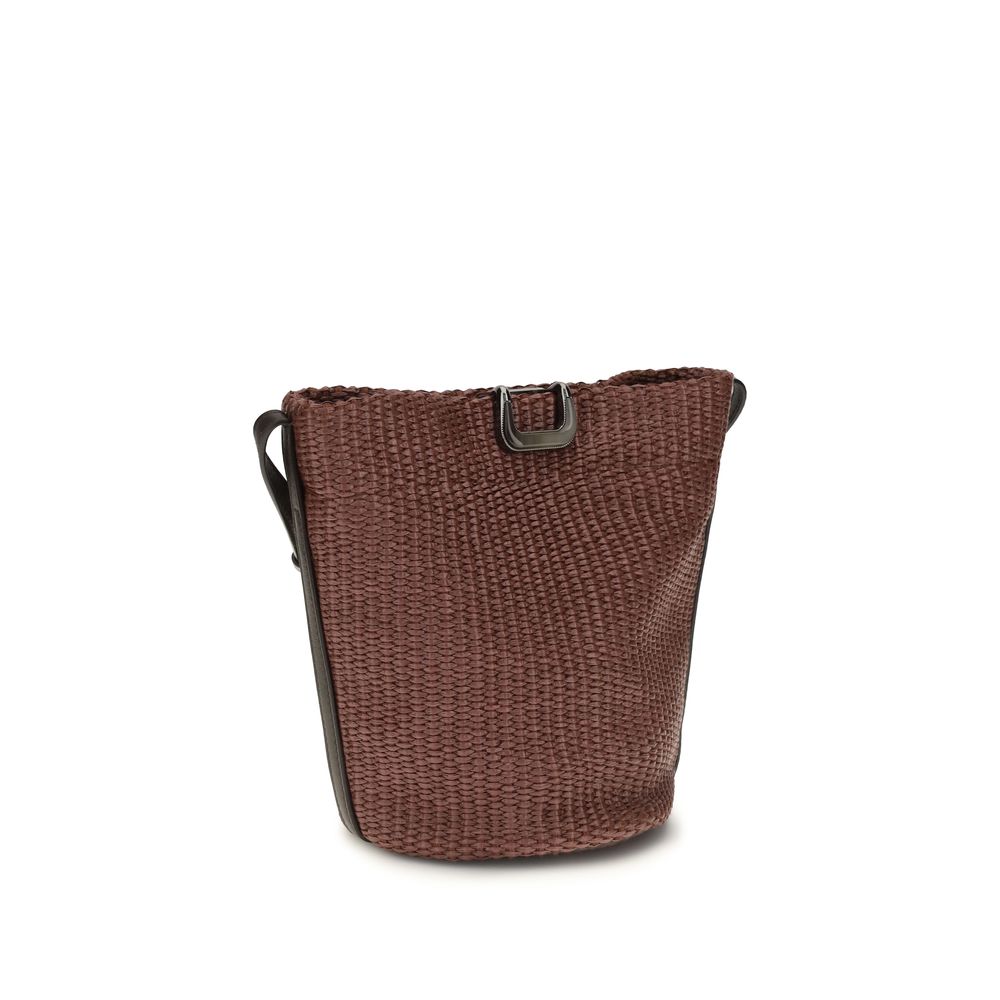 Brunello Cucinelli Schultertasche aus bordeauxfarbener Baumwolle