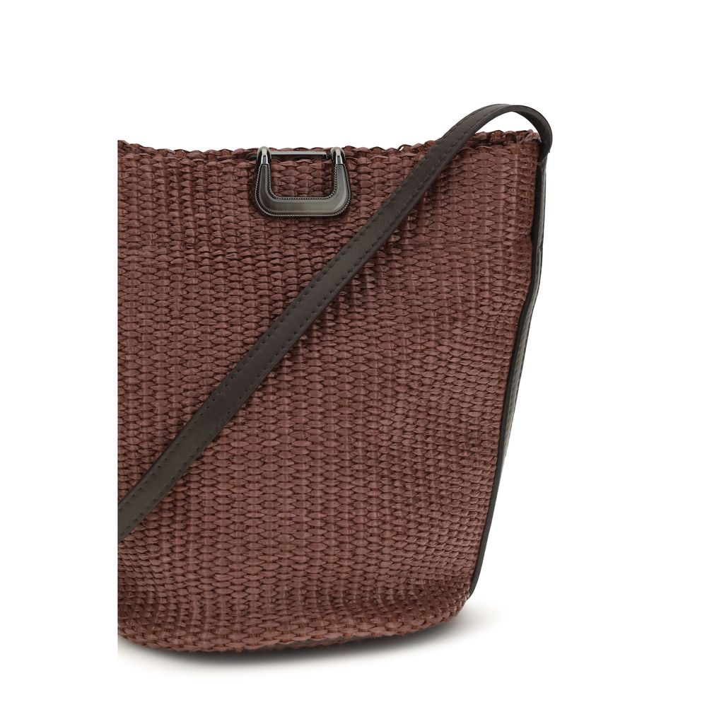 Brunello Cucinelli Schultertasche aus bordeauxfarbener Baumwolle