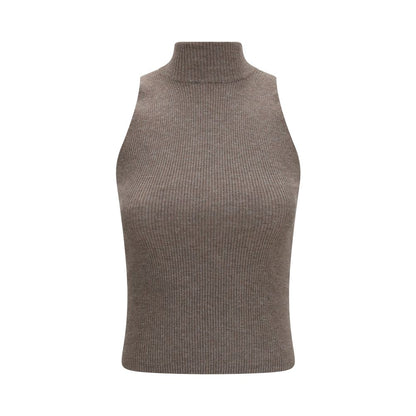 Brunello Cucinelli Brauner Kaschmir-Strickpullover ohne Ärmel