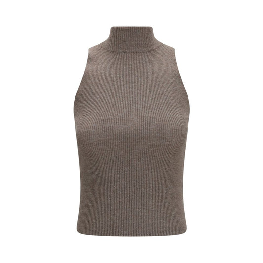 Brunello Cucinelli Brauner Kaschmir-Strickpullover ohne Ärmel