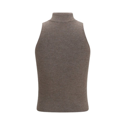 Brunello Cucinelli Brauner Kaschmir-Strickpullover ohne Ärmel