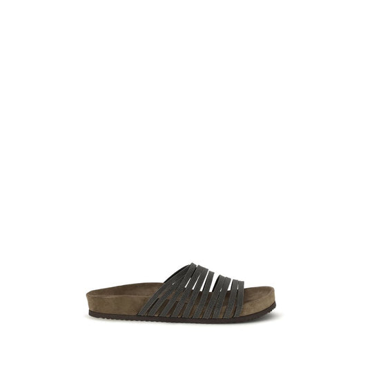 Brunello Cucinelli Schwarze Bos Taurus Kalbsleder-Sandalen