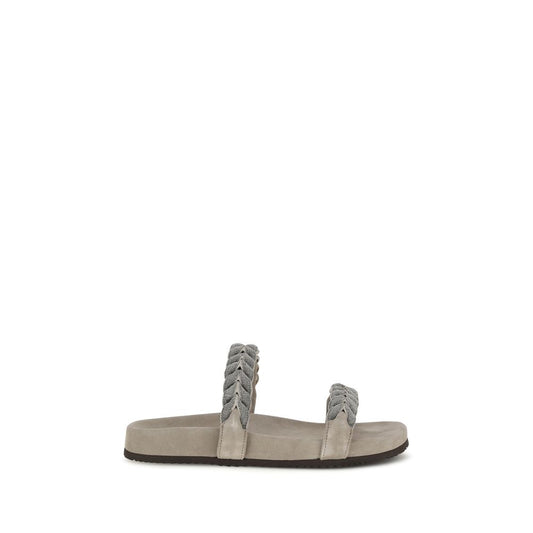 Brunello Cucinelli Graue Bos Taurus Kalbsleder-Sandalen