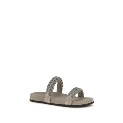 Brunello Cucinelli Graue Bos Taurus Kalbsleder-Sandalen