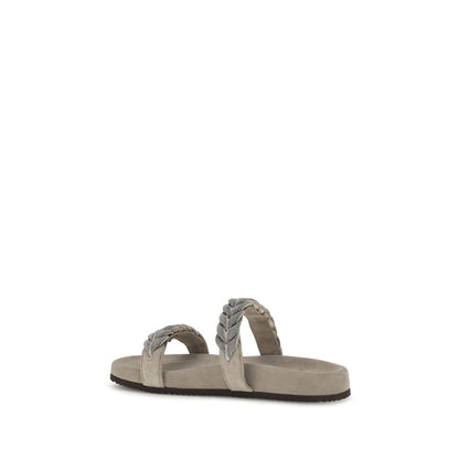 Brunello Cucinelli Graue Bos Taurus Kalbsleder-Sandalen