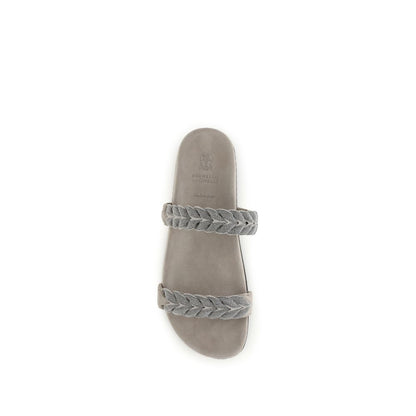 Brunello Cucinelli Graue Bos Taurus Kalbsleder-Sandalen