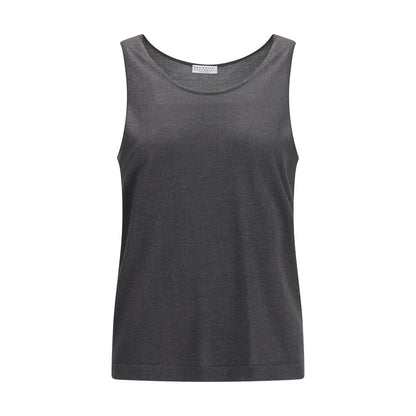 Brunello Cucinelli Graues ärmelloses Kaschmir-T-Shirt