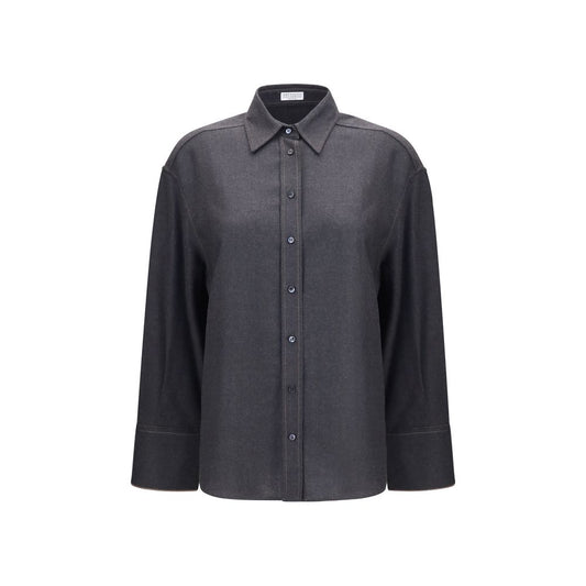 Brunello Cucinelli Graues Wollhemd Oves Aries