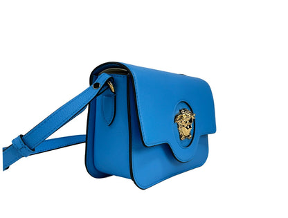 Versace La Medusa Umhängetasche aus blauem Leder