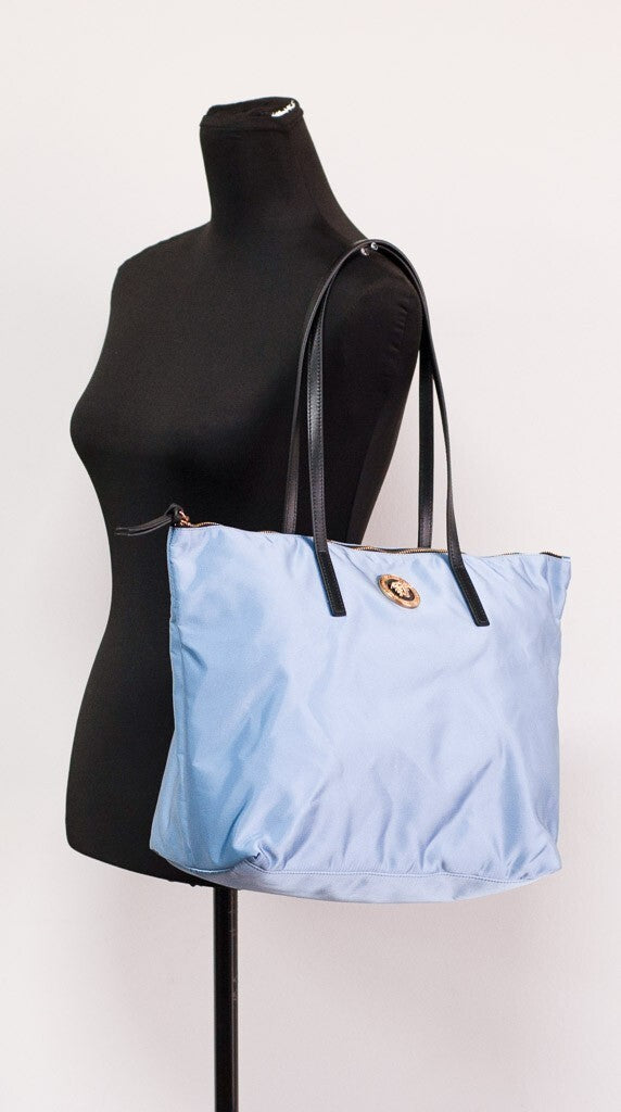 Versace Portuna Medusa Medium Henkeltasche Kornblumenblau Nylon Leder