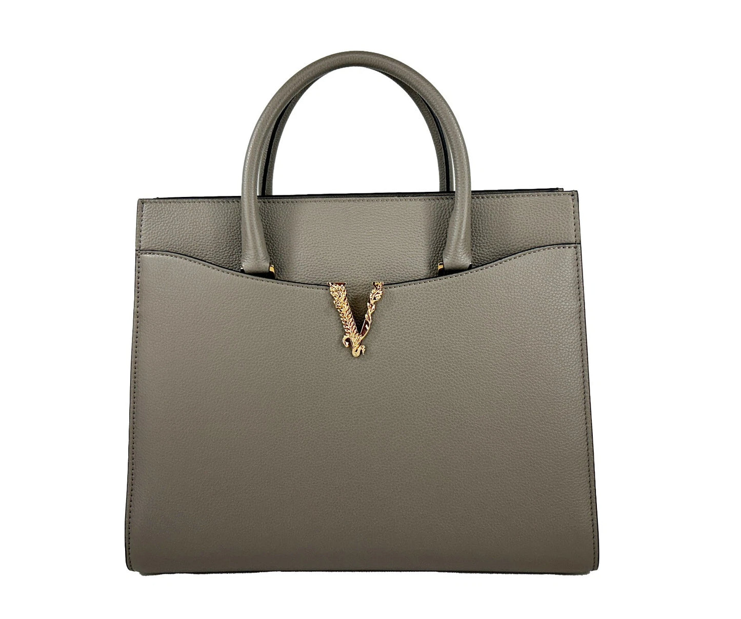 Versace Virtus Große Leder Henkeltasche Tote Grau