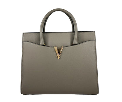 Versace Virtus Große Leder Henkeltasche Tote Grau