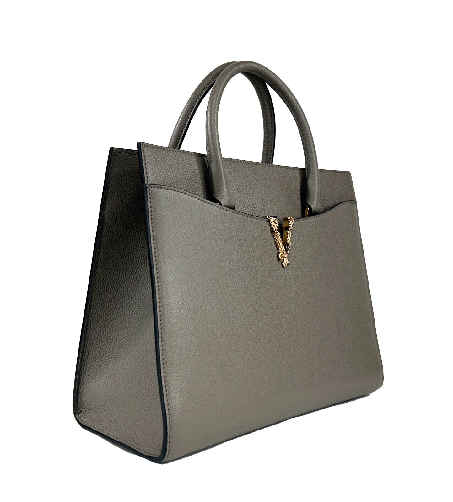 Versace Virtus Große Leder Henkeltasche Tote Grau