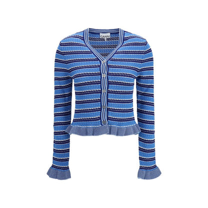 Ganni Blauer Baumwollcardigan