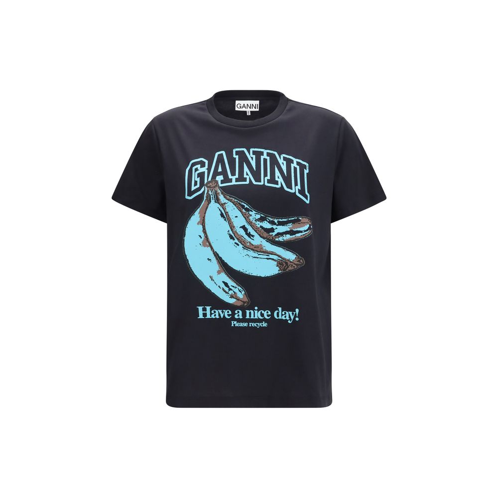 Ganni Schwarzes Baumwoll-T-Shirt