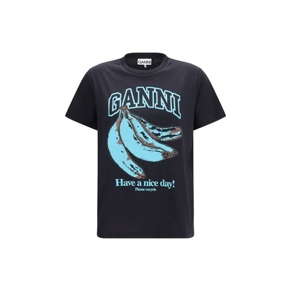 Ganni Schwarzes Baumwoll-T-Shirt