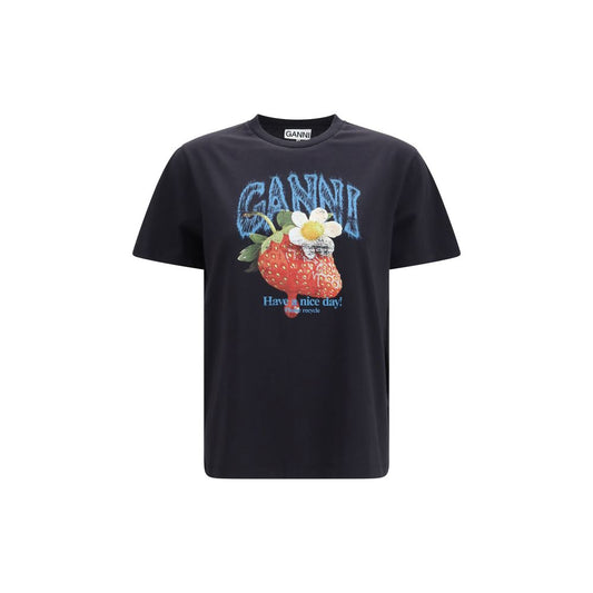 Ganni Schwarzes Baumwoll-T-Shirt