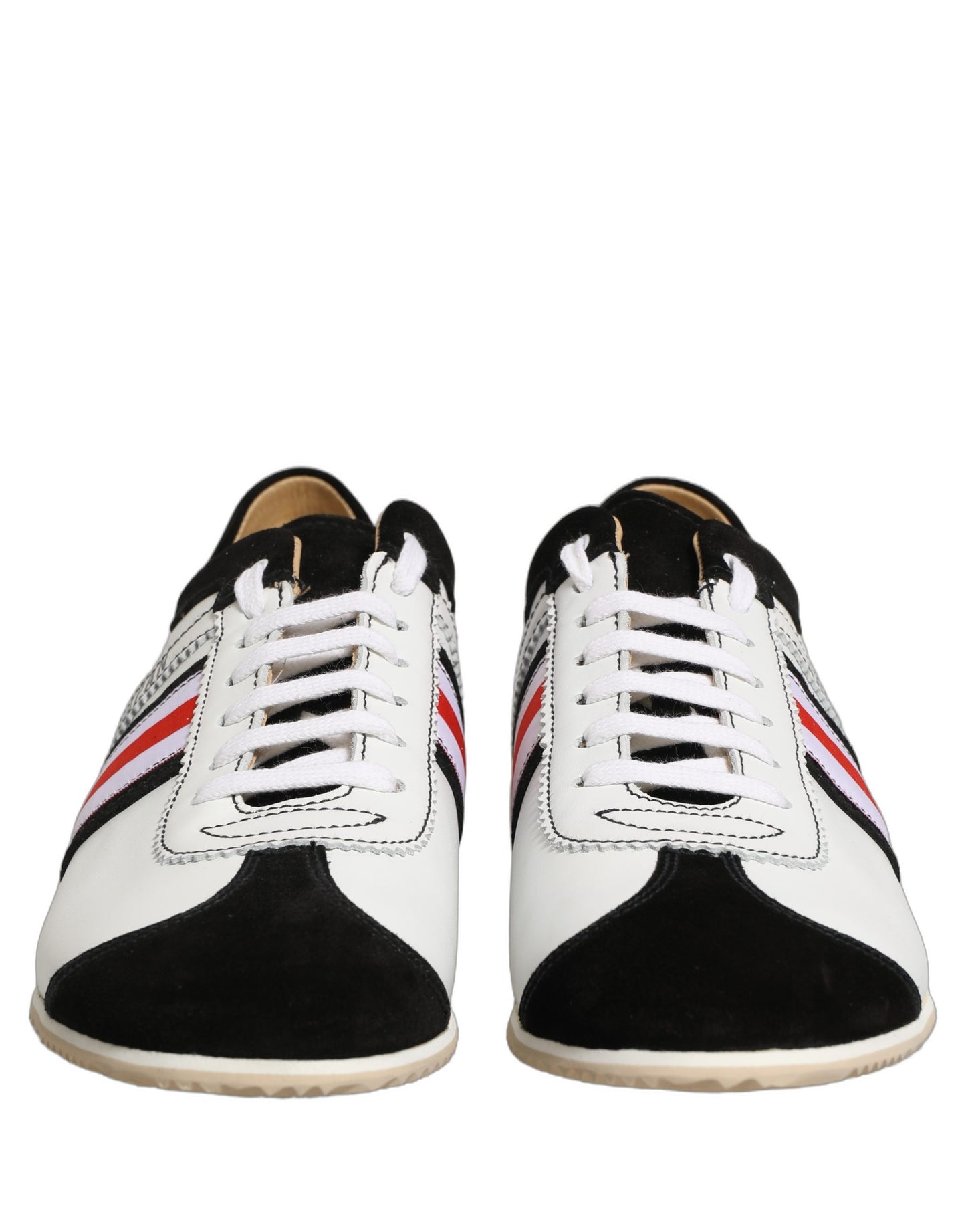 Dolce & Gabbana Schwarze Weiße Leder Wildleder Low-Top Sneaker Schuhe