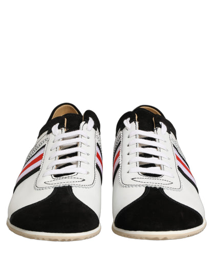 Dolce & Gabbana Schwarze Weiße Leder Wildleder Low-Top Sneaker Schuhe