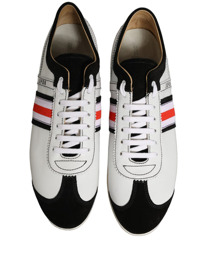Dolce & Gabbana Schwarze Weiße Leder Wildleder Low-Top Sneaker Schuhe