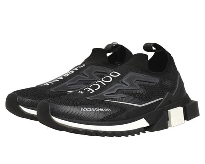 Dolce & Gabbana Schwarze und Weiße Sorrento Slip-On Logo Sneaker Schuhe