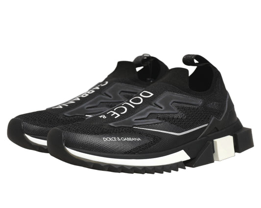 Dolce & Gabbana Schwarze und Weiße Sorrento Slip-On Logo Sneaker Schuhe