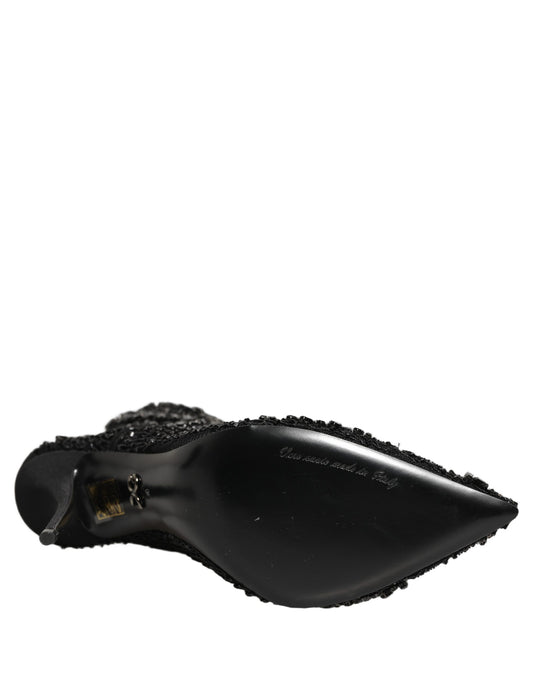 Dolce & Gabbana Schwarze Ankle Boots aus Mesh mit Verzierungen
