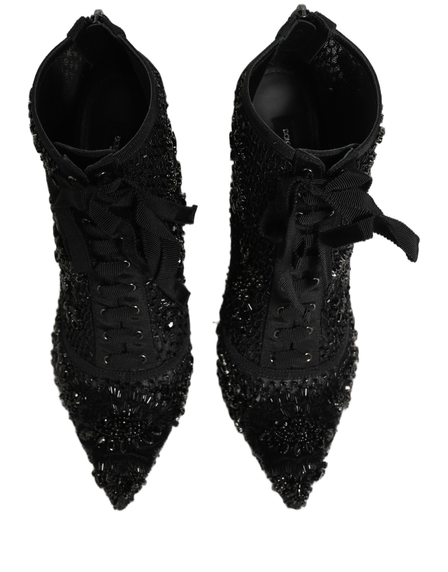 Dolce & Gabbana Schwarze Ankle Boots aus Mesh mit Verzierungen