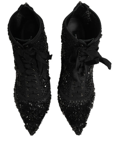 Dolce & Gabbana Schwarze Ankle Boots aus Mesh mit Verzierungen