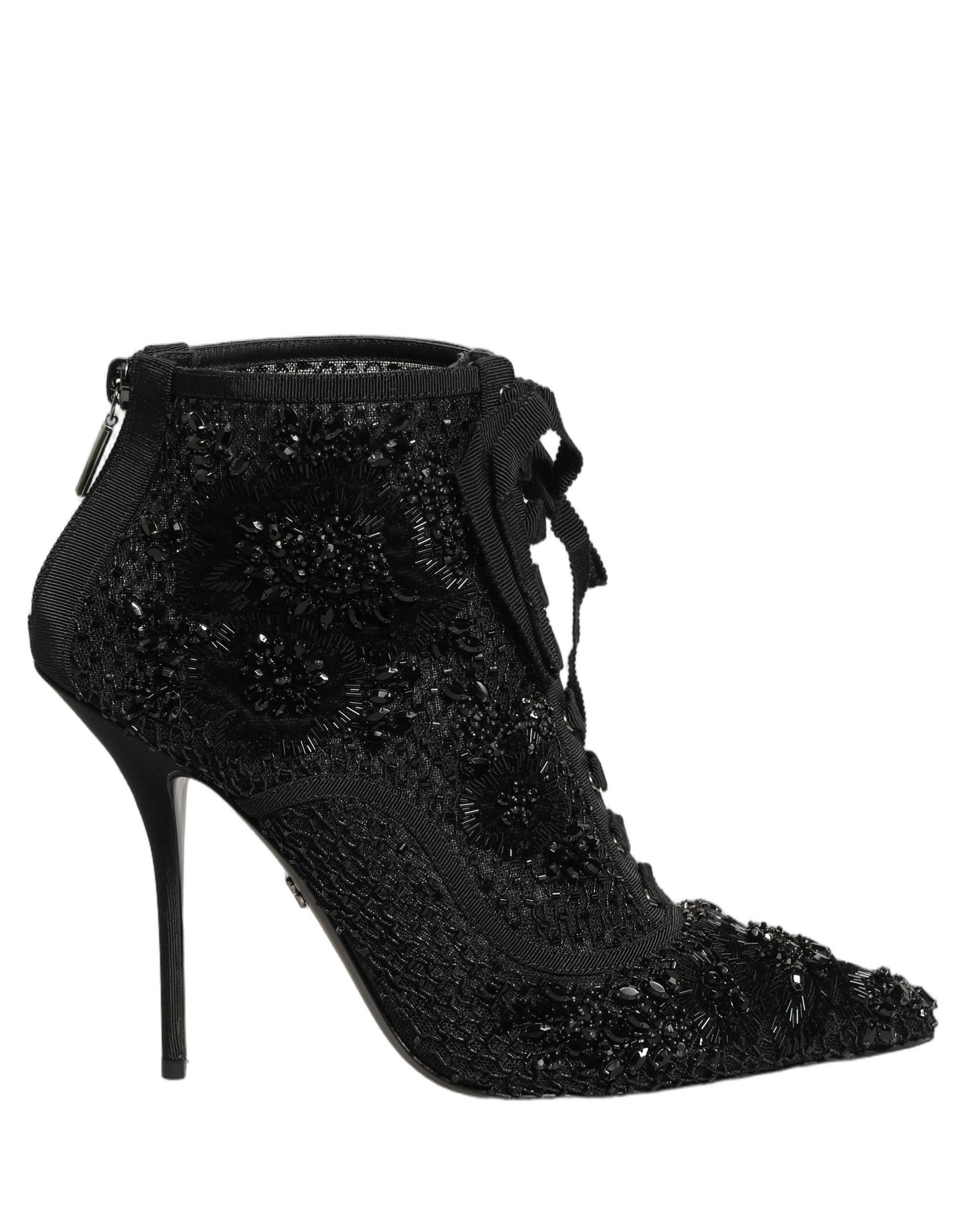 Dolce & Gabbana Schwarze Ankle Boots aus Mesh mit Verzierungen