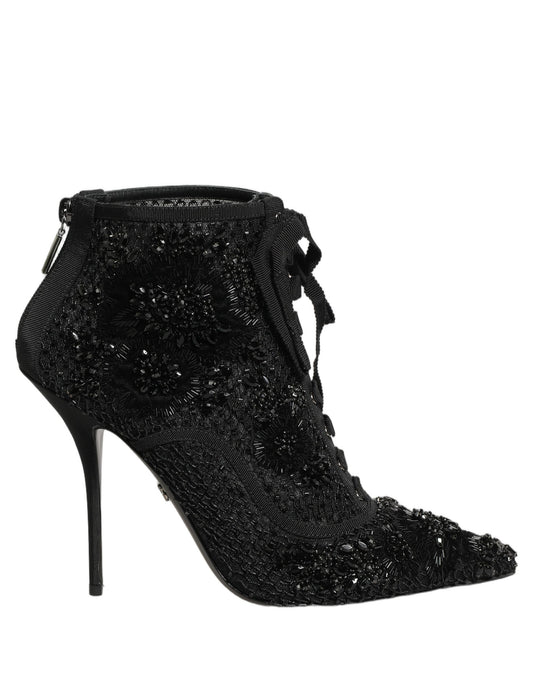 Dolce & Gabbana Schwarze Mesh-Ankle-Boots mit Verzierungen