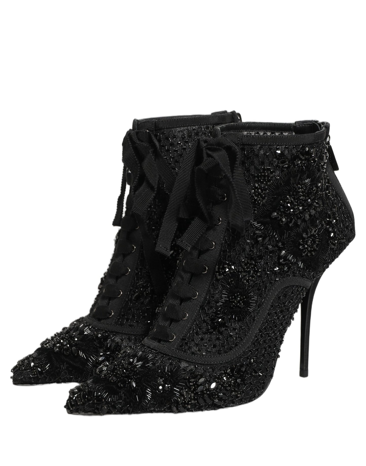 Dolce & Gabbana Schwarze Ankle Boots aus Mesh mit Verzierungen