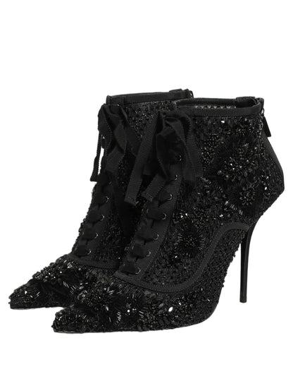 Dolce & Gabbana Schwarze Ankle Boots aus Mesh mit Verzierungen