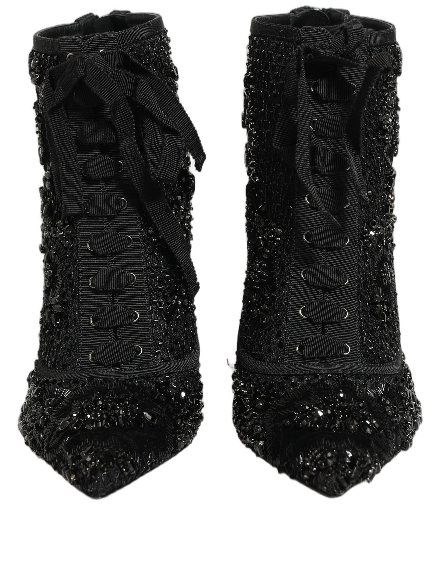 Dolce & Gabbana Schwarze Ankle Boots aus Mesh mit Verzierungen