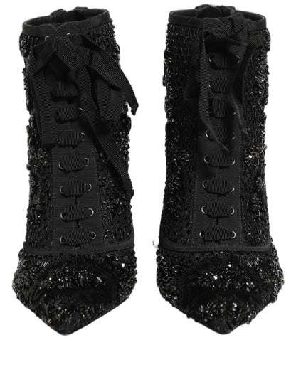 Dolce & Gabbana Schwarze Ankle Boots aus Mesh mit Verzierungen