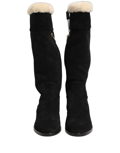 Dolce & Gabbana Kniehohe Stiefel aus Wildleder Schwarz