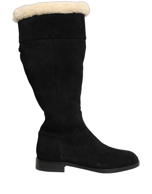 Dolce & Gabbana Schwarze kniehohe Stiefel aus Kalbsleder